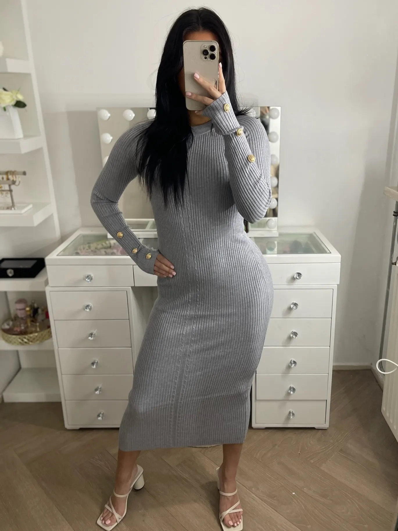 Gold button sleeve dress